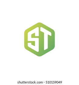 Initial letters ST rounded hexagon shape green simple modern logo