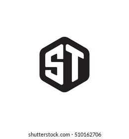 Initial letters ST rounded hexagon shape monogram black simple modern logo