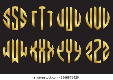 Initial letters S,T,U,V,W,X,Y,Z monogram circle round shape,golden logo design template