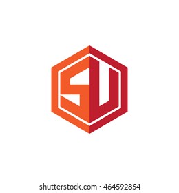 Initial letters SU hexagon shape logo red orange