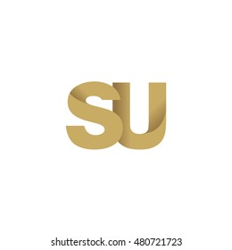 Initial letters SU overlapping fold logo brown gold