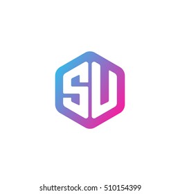 Initial letters SU rounded hexagon shape blue pink purple simple modern logo