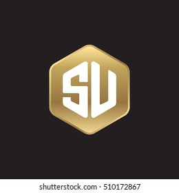 Initial letters SU rounded hexagon shape gold modern logo