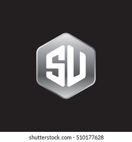 Initial letters SU rounded hexagon shape silver modern logo