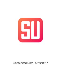 Initial letters SU rounded square shape red orange simple logo