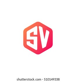 Initial letters SV rounded hexagon shape red orange simple modern logo