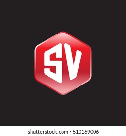 Initial letters SV rounded hexagon shape red modern logo