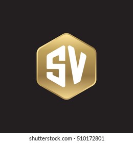 Initial letters SV rounded hexagon shape gold modern logo