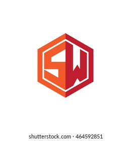 Initial letters SW hexagon shape logo red orange