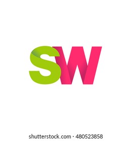 Initial letters SW overlapping fold logo green magenta
