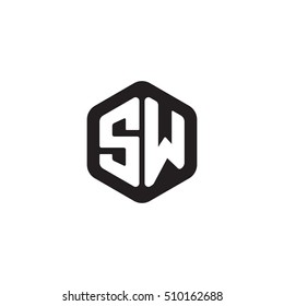 Initial letters SW rounded hexagon shape monogram black simple modern logo