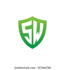 Initial letters SW shield shape green simple logo