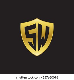 Initial letters SW shield shape gold logo