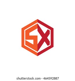 Initial letters SX hexagon shape logo red orange