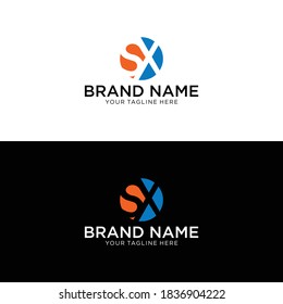 Letras iniciales SX forma hexágono redondeado rojo naranja simple logotipo moderno