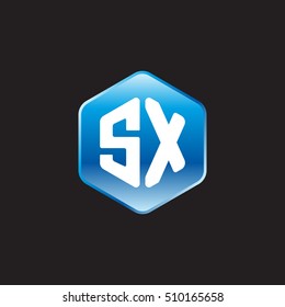 Initial letters SX rounded hexagon shape blue modern logo