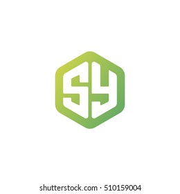 Initial letters SY rounded hexagon shape green simple modern logo