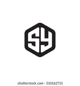 Initial letters SY rounded hexagon shape monogram black simple modern logo