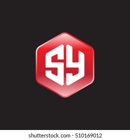 Initial letters SY rounded hexagon shape red modern logo