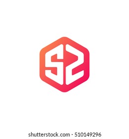 Initial letters SZ rounded hexagon shape red orange simple modern logo