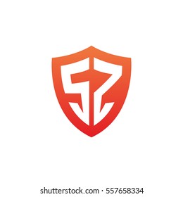 Initial letters SZ shield shape red simple logo