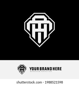 Anfangsbuchstaben T, A, TA oder AT, überlappend, eingeschlossenes Monogramm-Logo, schwarz-weißer Hintergrund