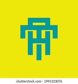 Initial letters T, A, TA or AT overlapping, interlocked monogram logo, tosca color on yellow background