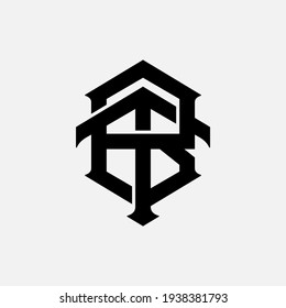 Letras iniciales T, B, TB o BT superpuestas, enclavamiento, logotipo de monograma, color negro sobre fondo blanco