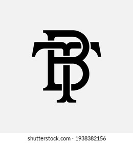 Initial letters T, B, TB or BT overlapping, interlock, monogram logo, black color on white background