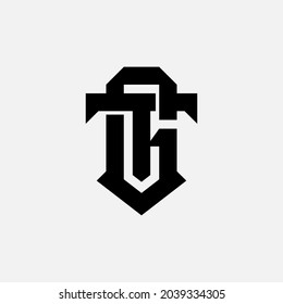 Initial letters T, G, TG or GT overlapping, interlocked monogram logo, black color on white background