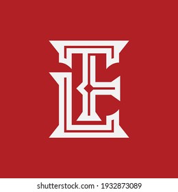 Initial letters T, L, F, TLF, TFL, LTF, LFT, FTL or FLT overlapping, interlock, monogram logo, white color on red background