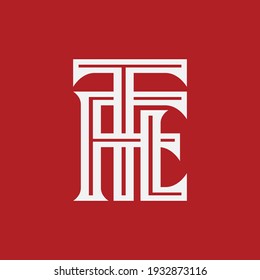 Initial letters T, L, F, TLF, TFL, LTF, LFT, FTL or FLT overlapping, interlock, monogram logo, white color on red background