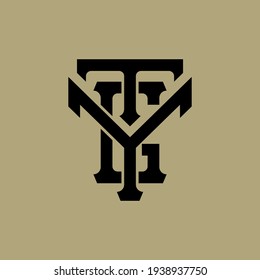 Initial letters T, Y, G, TYG, TGY, YGT, YTG, GTY or GYT overlapping, interlock, monogram logo, black color on cream background