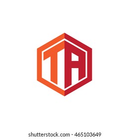 Initial Letters TA Hexagon Shape Logo Red Orange