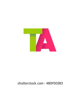 Initial letters TA overlapping fold logo green magenta