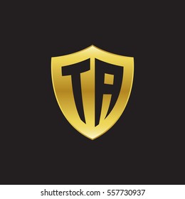 Initial Letters TA Shield Shape Gold Logo