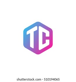Initial letters TC rounded hexagon shape blue pink purple simple modern logo