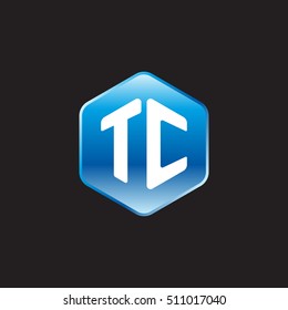 Initial letters TC rounded hexagon shape blue modern logo
