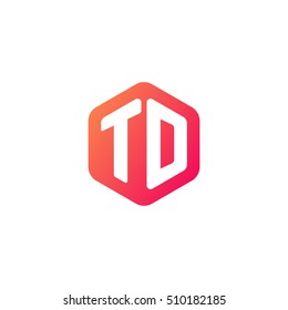 Initial letters TD rounded hexagon shape red orange simple modern logo