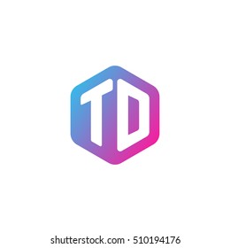 Initial letters TD rounded hexagon shape blue pink purple simple modern logo