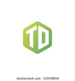 Initial letters TD rounded hexagon shape green simple modern logo