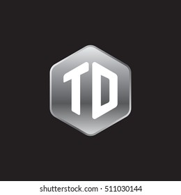Initial letters TD rounded hexagon shape silver modern logo