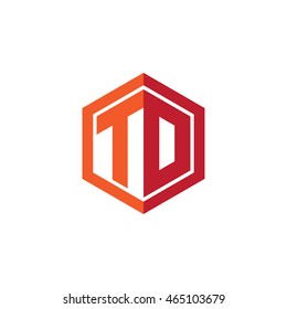 Initial letters TD, TO, hexagon shape logo red orange