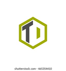 Initial letters TD, TO, negative space hexagon shape logo green black gray