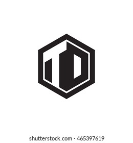 Initial letters TD, TO, negative space hexagon shape monogram logo