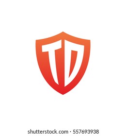 Initial letters TD, TO, shield shape red simple logo