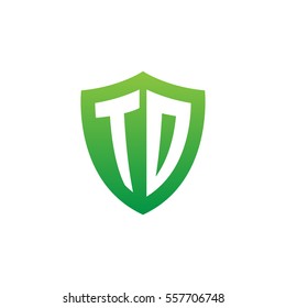 Initial letters TD, TO, shield shape green simple logo