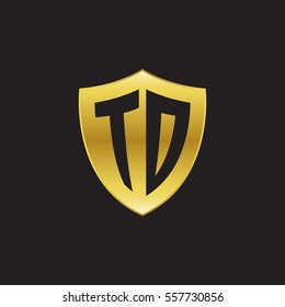 Initial letters TD, TO, shield shape gold logo