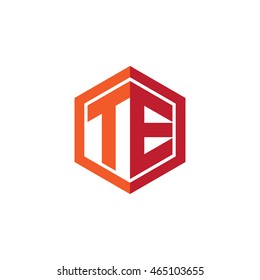 Initial letters TE hexagon shape logo red orange