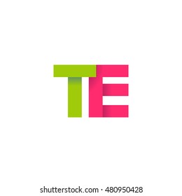 Initial letters TE overlapping fold logo green magenta